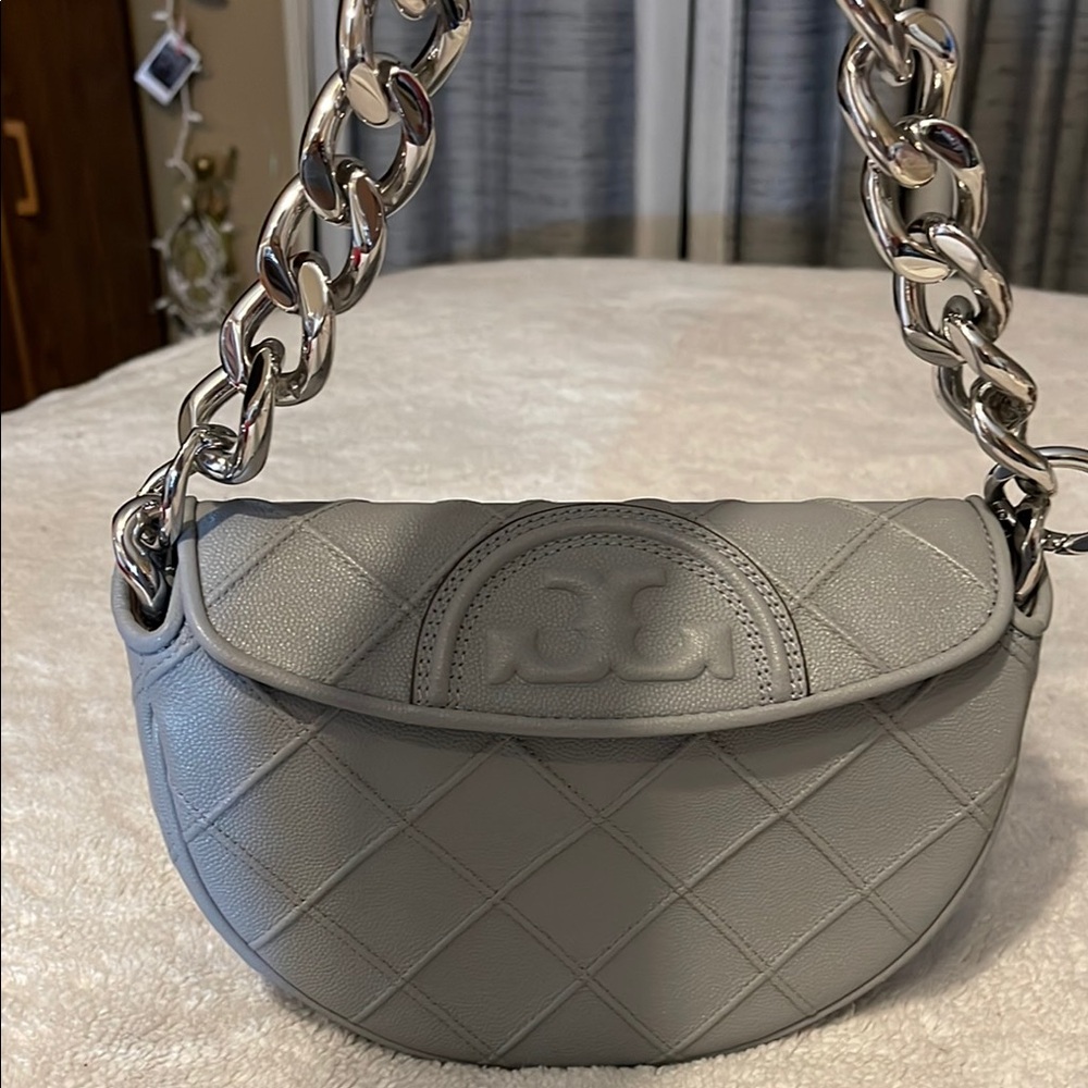 Gray Quilted Leather Shoulder Bag